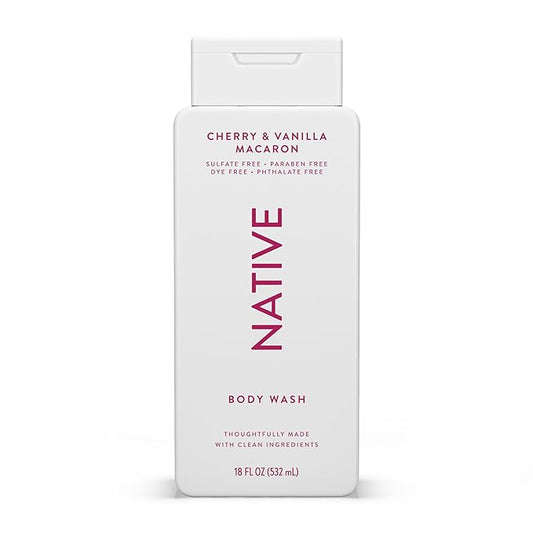 Native Body Wash Contains Naturally Derived Ingredients | For Women & Men, Sulfate, Paraben, & Dye Free Leaving Skin Soft and Hydrating | Cherry & Vanilla Macaron 18 oz