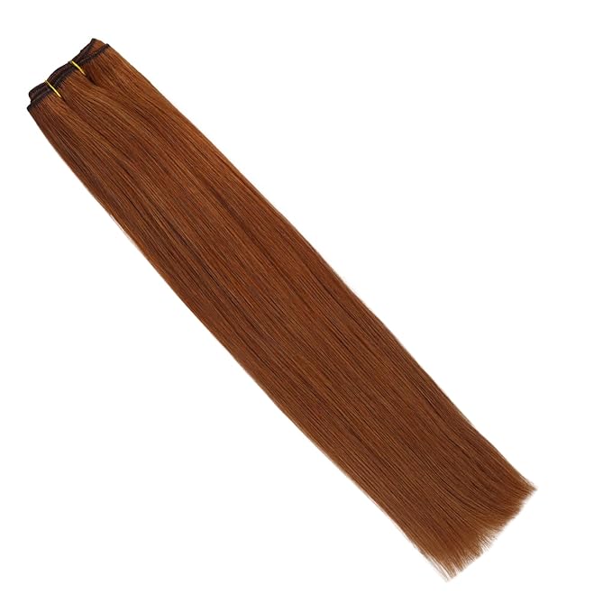 Full Shine Sew In Hair Extensions Real Human Hair Color Copper Human Hair Extensions Weft Human Hair For Women 16 Inch 100G Remy Straight Hair Weft