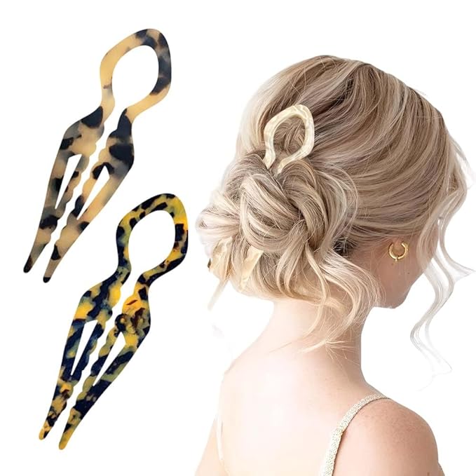French Hair Pins for Women, Hair Pins for Majority Hair, Elegant Hair Clips for Women for Updos, Chignons French Twists, Double notch Locking Mechanism Anti-loosening Hairpins (2PCS Deep+Shallow)