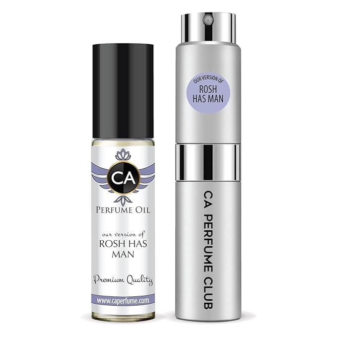 CA Perfume Duo Impression of Rosh has Man For Men Perfume Layering Set Mens Cologne Long Lasting Travel Size EDP + Body Oil Roll-On Bottle 0.27 Fl Oz+0.33 Fl Oz