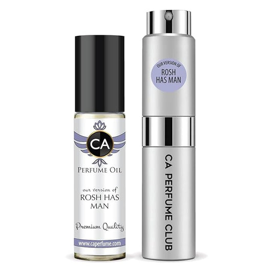 CA Perfume Duo Impression of Rosh has Man For Men Perfume Layering Set Mens Cologne Long Lasting Travel Size EDP + Body Oil Roll-On Bottle 0.27 Fl Oz+0.33 Fl Oz