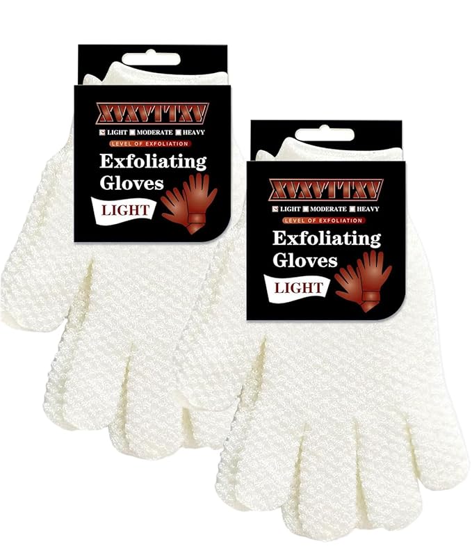 Exfoliating Dual Texture Bath Gloves for Shower Spa Massage and Body Scrubs, Dead Skin Cell Remover, body scrubber with Hanging Loop
