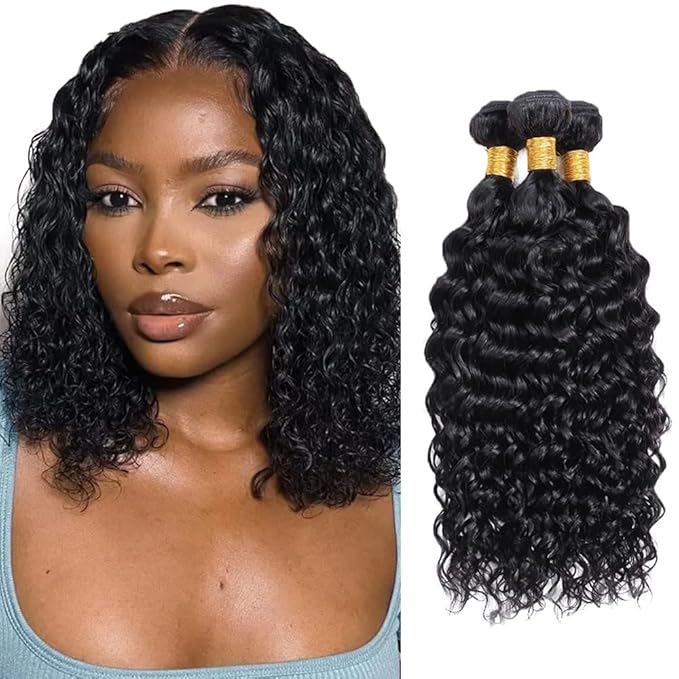 Human Hair Bundles Human Hair Water Wave Bundles Wet and Wavy Bundle 14 16 18 inch Double Weft #1B Color