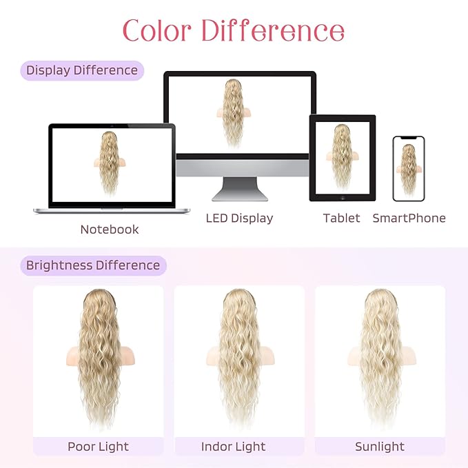 HOOJIH Ponytail Extension, Drawstring Ponytail Hair Extensions 26 Inch Long Curly Wavy Ponytail Natural Wavy Synthetic Hairpiece for Women Daily Use - Warm Blonde with Platinum Blonde Tails