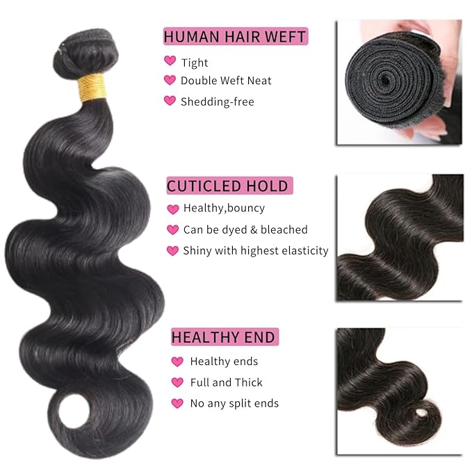 12A Human Hair Bundles 22 24 26 28 Inch Body Wave Bundles Human Hair 100% Unprocessed Brazilian Virgin Hair 4 Bundles Deals Human Hair Quick Weave Bundles Real Human Hair Extensions Natural Black