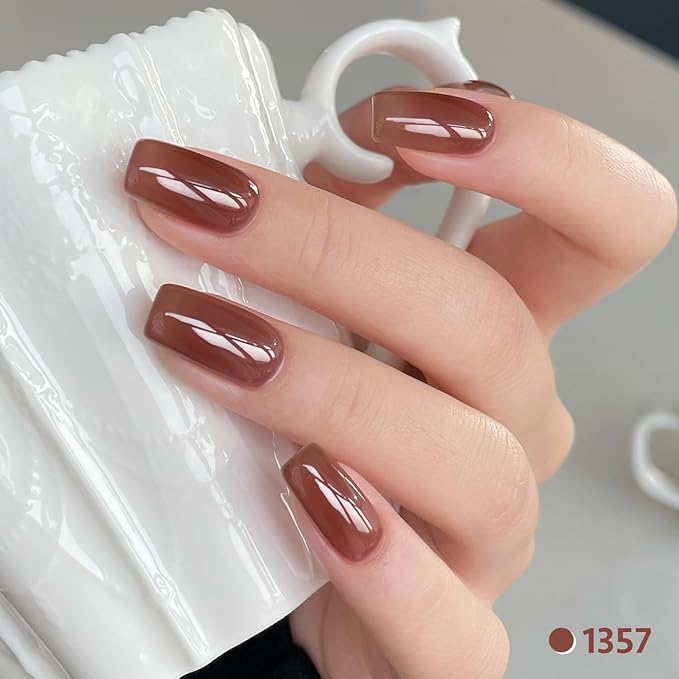 GAOY Jelly Brown White Gel Nail Polish Set, 6 Translucent Colors Sheer Pink Maroon Soak Off UV Light Cure Gel Polish Kit for Salon and Nail Art DIY at Home