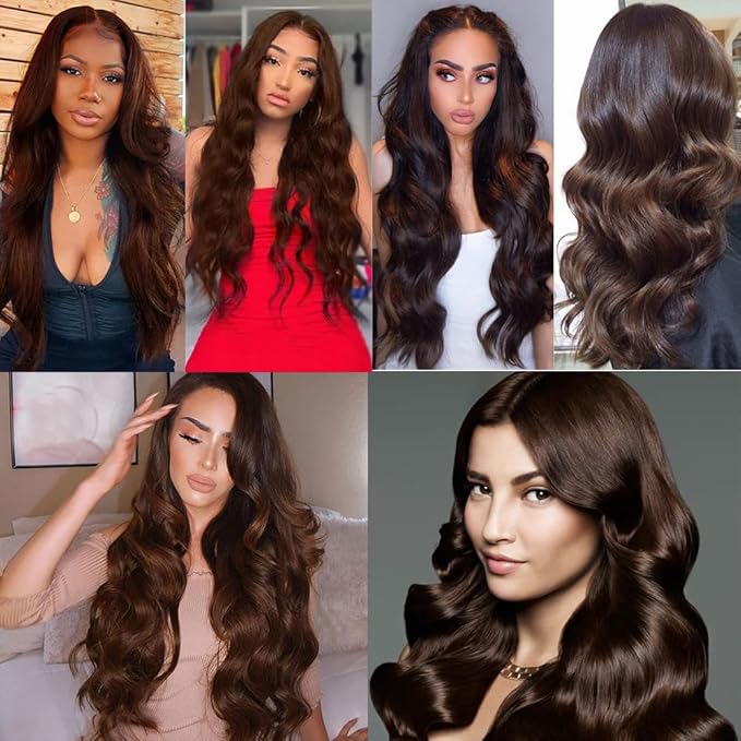 Brown Human Hair Bundles Dark Brown Body Wave Bundles 18 18 18 inch WuvuSnm #4 Body Wave Human Hair Weave Bundle