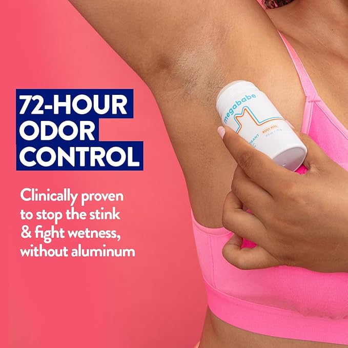 Megababe Daily Deodorant - Rosy Pits with 72 hour Odor Protection | Holiday Gifts for Women | Aluminum-Free, Clear & Clean | Fresh rose scent | 2.6 oz