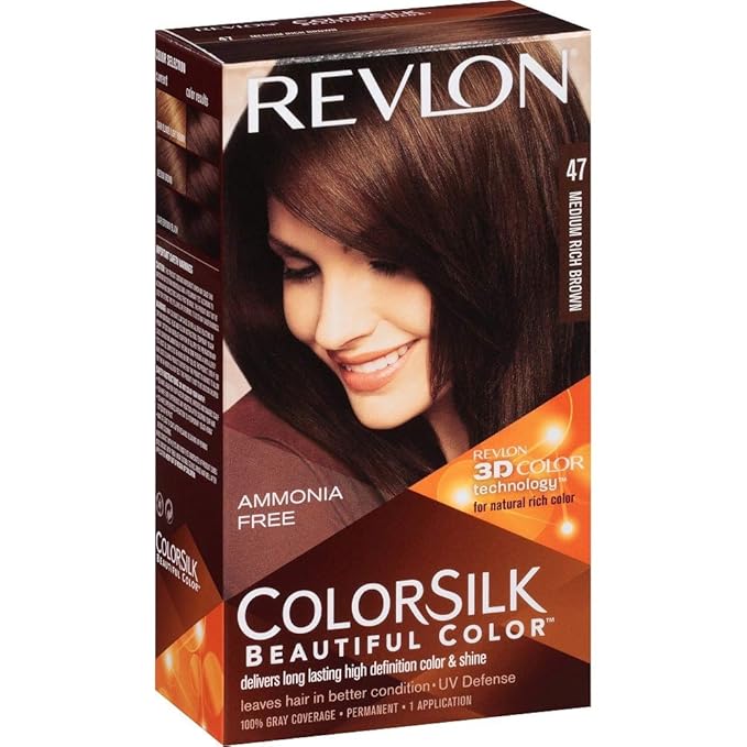 Revlon ColorSilk Hair Color, Medium Rich Brown [47] 1 ea (Pack of 3)
