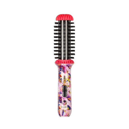 CALISTA GoGo Mini Heated Round Brush | Curl, De-Frizz, and Style Hair with the Mini 7” Styling Tool | Heats to 365°F | Perfect for Travel | Dual Voltage | Compatible for Most Hair Types (Pink Petals)