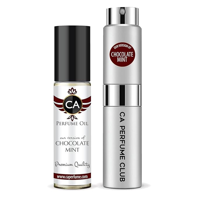 CA Perfume Duo Impression of Chocolate Mint For Women And Men Perfume Layering Set Long Lasting Travel Size EDP + Body Oil Roll-On Bottle 0.27 Fl Oz+0.33 Fl Oz