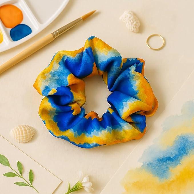 Pure Silk Scrunchies, 100% Mulberry Silk Hair Elastic for Women, Anti-Crease, Gentle on Hair, 1 PC, Sunset Beach