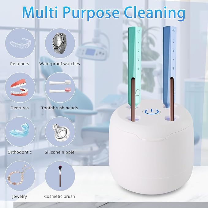 Ultrasonic Retainer Cleaner,42kHz Dental Cleaning Pod for Dentures, Braces, Mouth Guards, Night Guard, Toothbrush Heads, Jewelry, Aligner, UV Cleaner (White)
