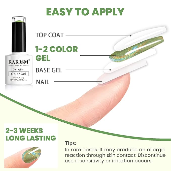 RARJSM Cat Eye Gel Nail Polish, Galaxy Chameleon Magnetic Gelpolish Green Holographic Glitter Gel Soak Off UV LED DIY Manicure Art for Salon Designs and Home DIY 7.5ML/0.26fl oz