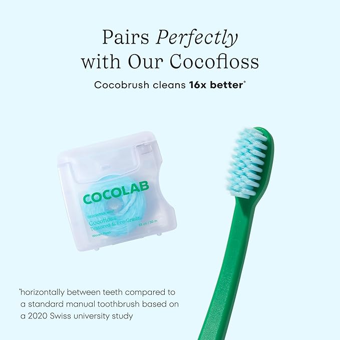 Cocolab Cocobrush, Ultra-Soft Manual Toothbrush, Dentist-Designed, Gentle on Gums, Made from Recycled Plastic, Cherry Blossom