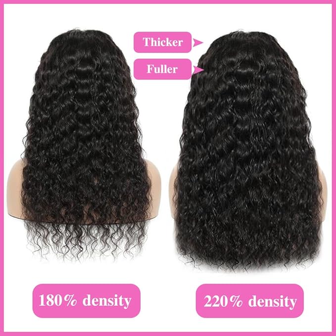 360 Lace Front Wigs Human Hair 220% Density 360 Deep Wave HD Human Hair Wigs Pre Plucked With Baby Hair 360 Brazilian Virgin Water Wave Curly Full Lace Wig for Women 24 Inch Natural Color