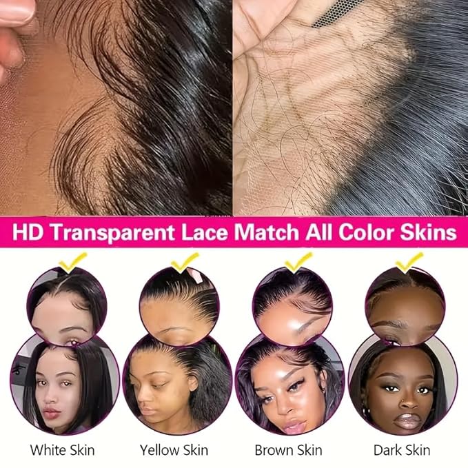 5x5 HD Lace Closure Human Hair Body Wave 0.10mm SKINLIKE Ultra-thin Invisible HD Lace Closure 100% Human Hair Extensions 12A Brazilian Virgin Hair Pre Plucked with Baby Hair Natural Color 18 inch