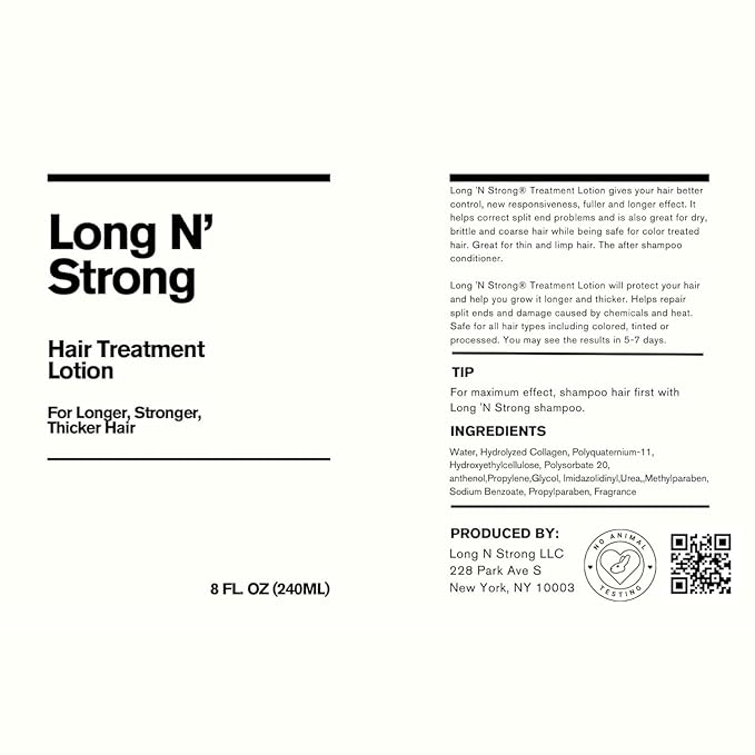 Long 'N Strong Shampoo and Lotion Treatment Set - Moisturizing and Strengthening Care for All Hair Types - Anti-Frizz, Repair Split Ends with Tea Tree and Vitamin E - 8 Fl Oz (240 ml)