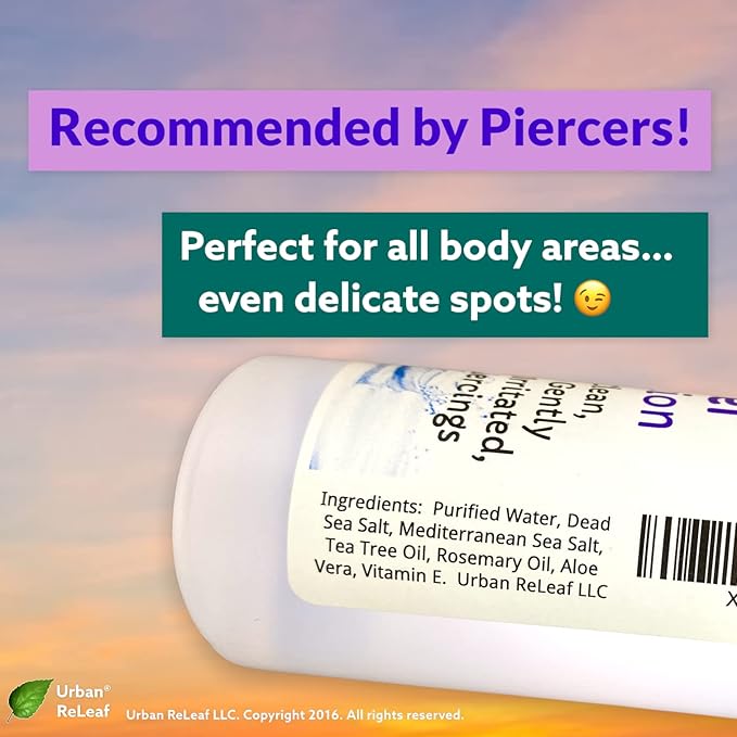 Urban ReLeaf PIERCING RELIEF Solution ! Safely Clean, Soothe & Gently Calm New, Irritated and Bumpy Piercings. 100% Natural Sea Salt, Tea Tree, Rosemary