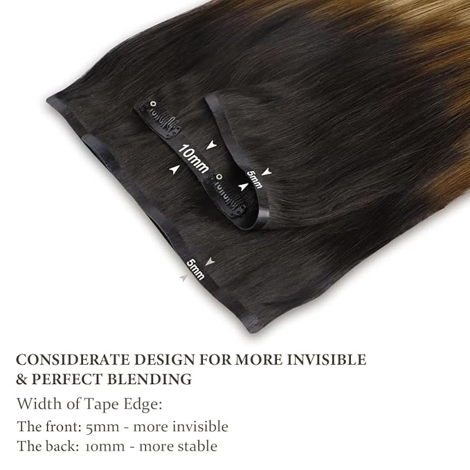 HOTBANANA Seamless Clip in Hair Extensions Balayage Ombre Brown to Dirty Blonde (Warm Tone) 18 inch 130g 7pcs Clip in Remy Human Hair Extensions Straight Hair Invisible PU Skin Weft