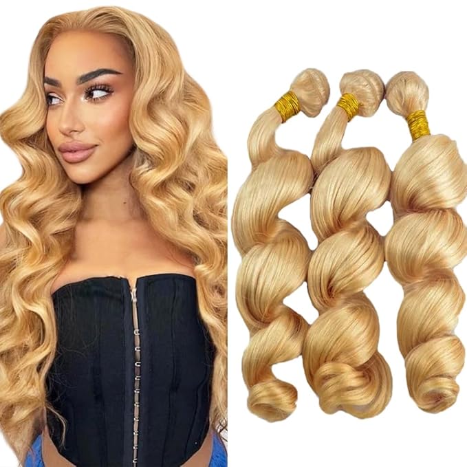 20 22 24 Inch Color 27 Loose Wave Bundles Honey Blonde Bundle Unprocessed Virgin Hair 3 Bundles Soft And Shiny Hair Weave 50g Gram Per Bundles