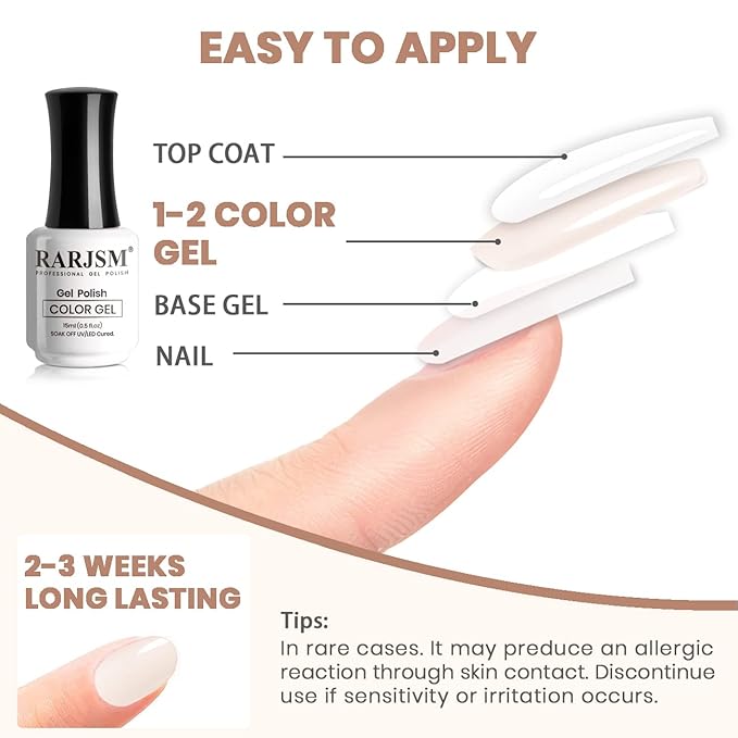 RARJSM Nude Gel Polish Pale Pink Neutral Nude Colors Skin Tone Light Pink Gel Nail Polish 15ml Single Bottle Sheer Jelly Transparent Polish Soak off UV LED Cured for Home Salon DIY French Manicure