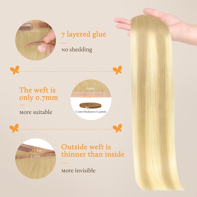 DOORES Hair Extensions Clip in Human Hair, Dirty Blonde Mixed Platinum Blonde 150g 7pcs 22 Inch, Human Hair Extensions Seamless Clip in Thick Remy Straight Invisi Edge Hair Extensions