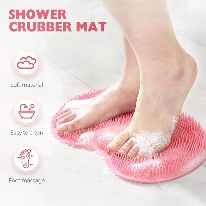 2026 New Silicone Shower Foot Scrubber Mat, Foot Back Cleaning Pad Back Washer Exfoliating Bath Wash Pad, Shower Foot Scrubber Mat with Non-Slip Suction Cups (Gray)