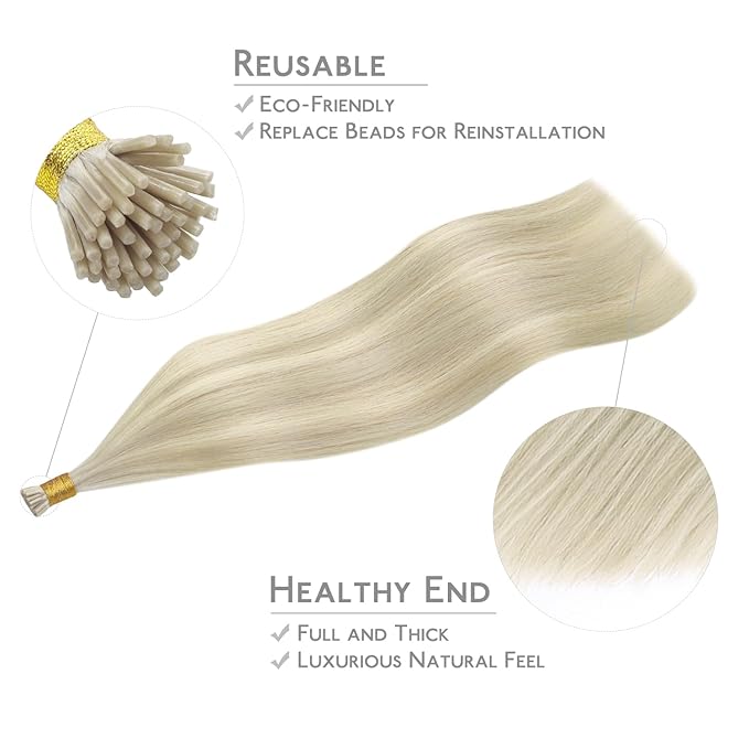 WENNALIFE I Tip Hair Extensions Human Hair, 50g 100s 14 Inch Ash Blonde Highlighted Platinum Blonde Remy Itip Human Hair Extensions Invisible Itips Straight I Tips Fusion Extensions Real Human Hair