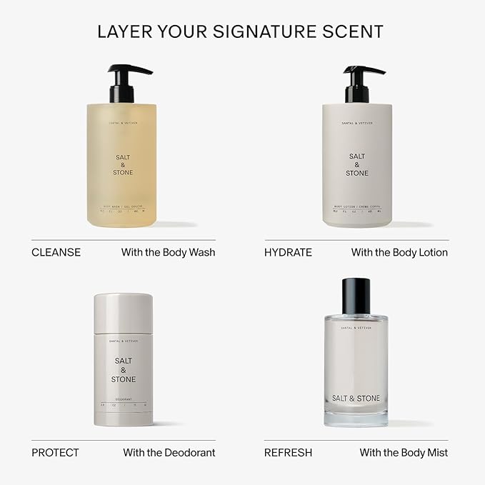 SALT & STONE Aluminum Free Deodorant | Extra Strength 48 Hour Protection for Women & Men | Made with Seaweed Extracts, Niacinamide & Prebiotics (Santal & Vetiver)