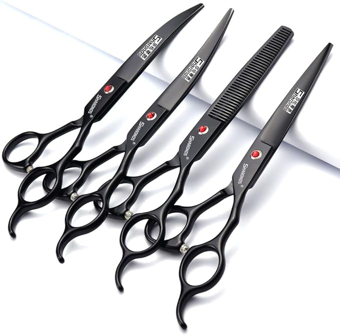 6/6.5/7 Inch Black Hairdressing Scissors Salon Hairdressing Tool 440c High Hardness Stainless Steel Haircut Hair Thinning Hairdressing Scissors (7 Inches, 4 Pieces)