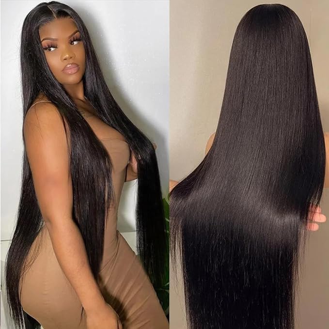 13x6 Straight Lace Front Wigs Human Hair HD Transparent Lace Frontal Human Hair Wigs for Women Glueless Wigs Human Hair Pre Plucked Black Wig 200% Density 22 Inch