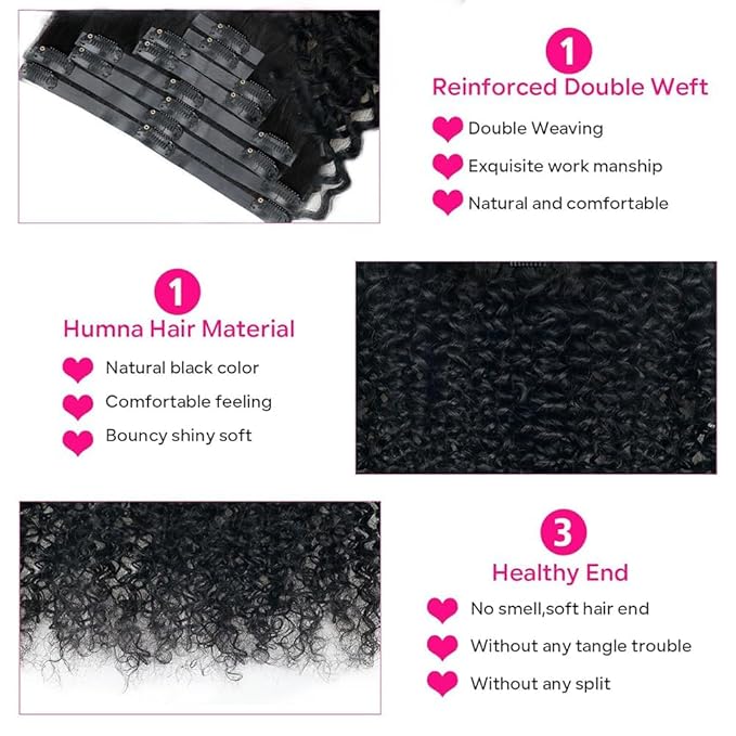 Seamless Curly Clip in Hair Extensions Real Human Hair Brazilian Virgin Human Hair Clip in Extensions 8Pcs Seamless Clip ins for Black Women with 18Clips PU Skin Weft 120g 18inch Natural Black