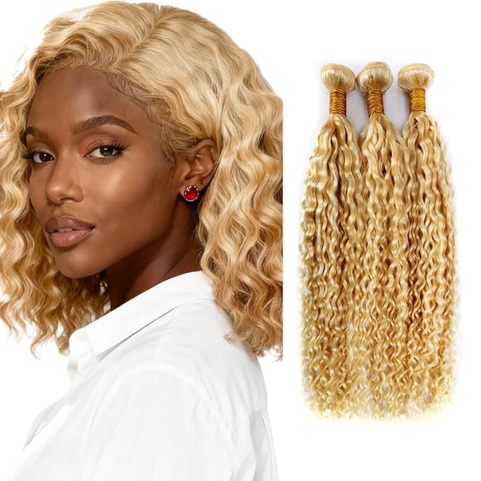 613 Bundles Human Hair Blonde Bundles P27613 Kinky Curly Bundle 12 14 16 inch Blonde Curly Wave Bundle Two Tone 613 and 27 Color