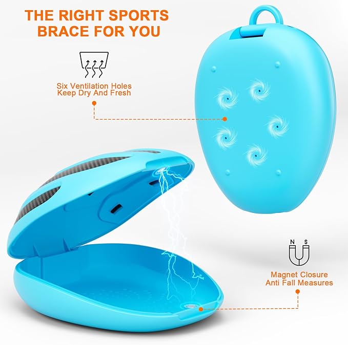 BVN Mouthguard Case Sports, Adult & Youth Sizes Universal Storage for Mouthguard, with Silicone Lanyard, Blue+Carbon Fiber Coating.