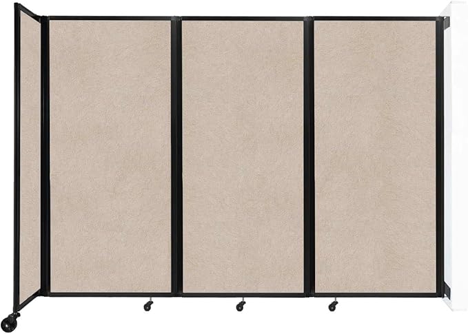 Versare Room Divider 360 Wall-Mounted Folding Partition | Locking Wheels | Temporary Room Separator | 8'6" x 6' Beige SoundSorb Panels
