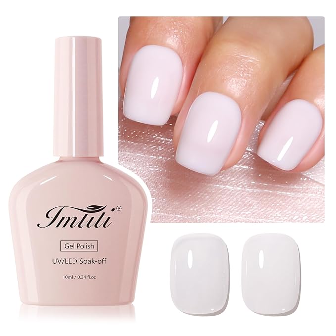 Imtiti Milky White Gel Nail Polish, Jelly Nude Sheer White Gel Polish for Nails, Translucent White UV/LED Soak Off Gel Polish for DIY Nail Art Manicure and Pedicure at Home or Salon (0.34 Fl Oz-1924)