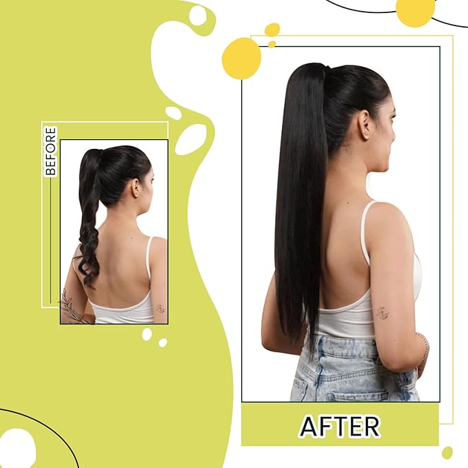 RUNATURE Ponytail Extension Human Hair Black, Real Hair Ponytail Extension for Women, 16 Inch 80g Wrap Around Human Hair Ponytail, Tangle-free, Clip in Pony Tail Extension #1 Jet Black