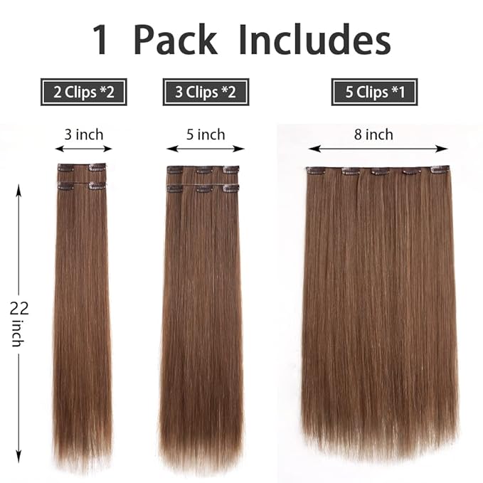 Brown Clip in Hair Extensions Straight Invisible 22" Long Synthetic Thick Clips on Hairpieces for Women 5PCS Black Curly Wavy 18" Girls Blonde Red White Natural Full Head Party Daily Use 5 Oz