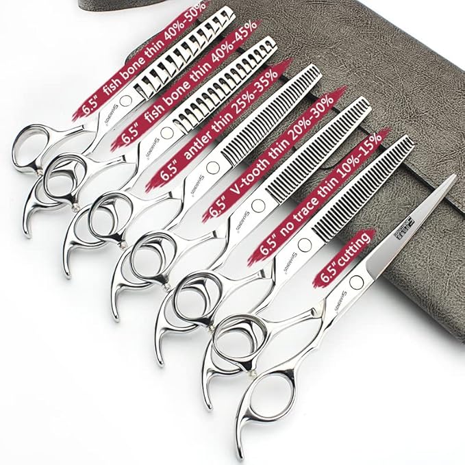 6/6.5/7 Inch Black Hairdressing Scissors Salon Hairdressing Tool 440c High Hardness Stainless Steel Haircut Hair Thinning Hairdressing Scissors (6.5 Inch 6 Pieces)