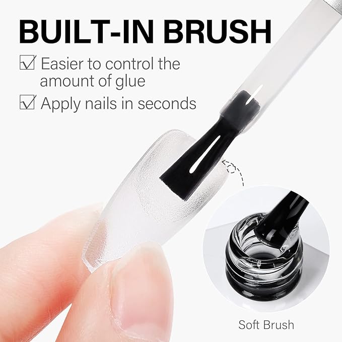 AILLSA 2PCS Gel Nail Glue for Acrylic Nails, 4 in 1 Super Strong Nail Gel Glues for False Nail Tips U V Curing Needed, 15ml High Capacity Gel Extension Brush On Nail for Rhinestone Pearl Foil