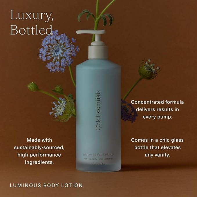 Oak Essentials Luminous Body Lotion | Hydrating Blue Tansy Body Cream with Rose Oil, Turmeric, Shea Butter and Coconut Oil, 1.33 Fl Oz (Travel Size)