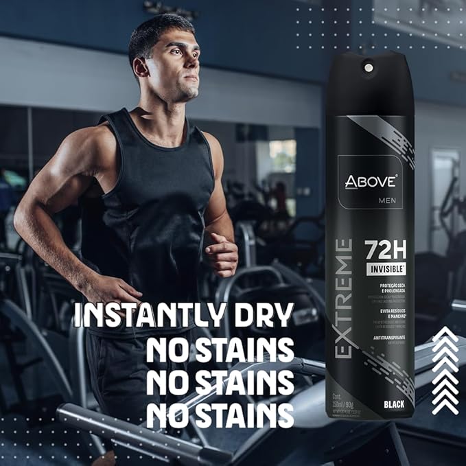 ABOVE Extreme Men Black - 72H Antiperspirant Spray Deodorant for Men 5.07 Fl Oz(4 Pack) | Aluminum-Free | Fresh Mist, No Stain, No Alcohol, Long-Lasting Men's Deodorant Spray | Lavender and Oliban