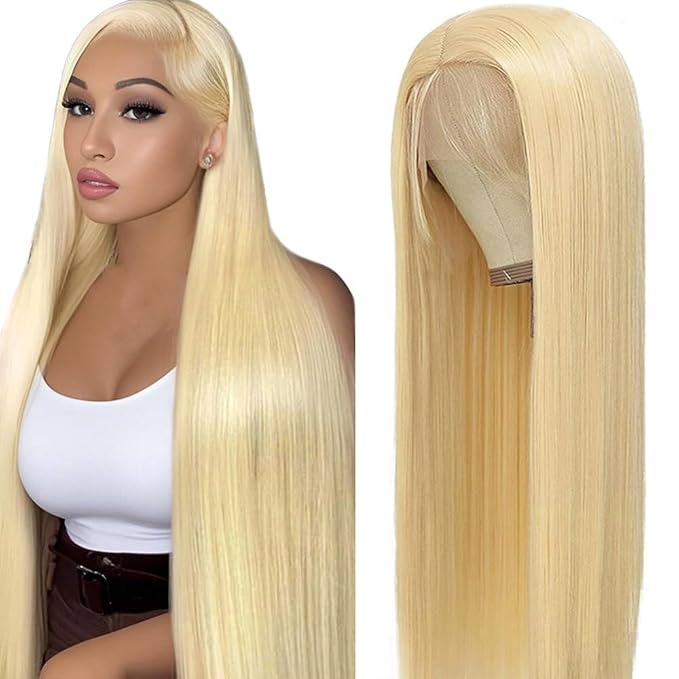 ALI PANDA 200 Density 613 13X6 Lace Front Wigs Human Hair Pre Plucked 32Inch Straight HD Transparent Lace Frontal Wigs Human Hair, Blonde Glueless Wig Bleached Knots with Baby Hair