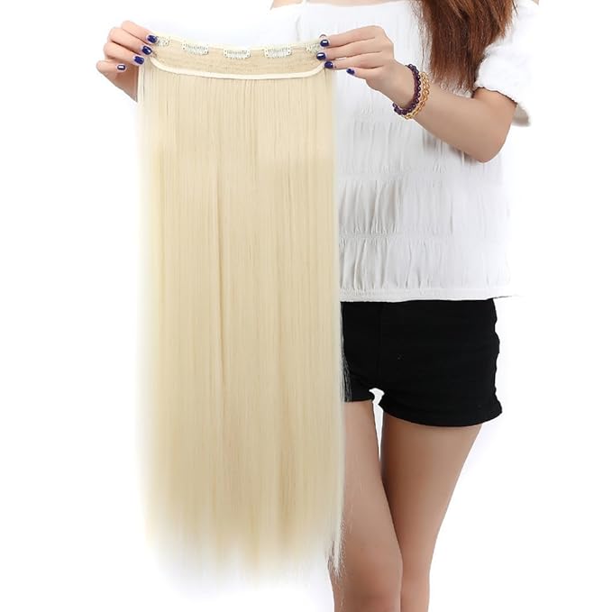 S-noilite Elegant 30"(76cm) Longest Straight Bleach Blonde 3/4 Full Head One Piece 5 Clips Clip in Hair Extensions