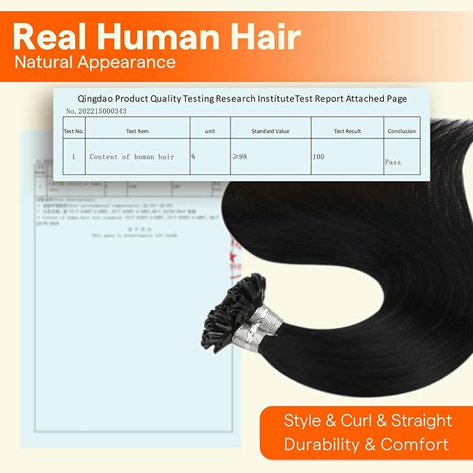 Full Shine U Tip Hair Extensions Human Hair Color 1B Natural Black 16 Inch 50 Grams Keratin Tip Hair Extensions Real Human Hair for Women add Volume Straight Natural Hair