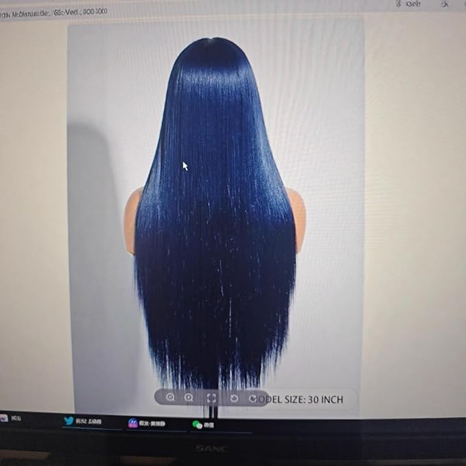 26-32 inch hand woven black long straight hair wig with lace front, elegant long straight hair, chemical fiber wig (blue, 28inch)
