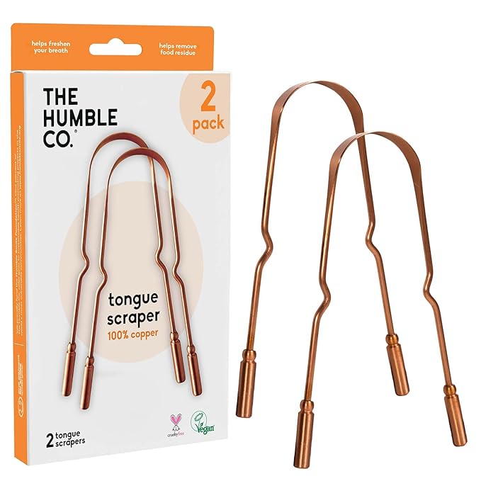 The Humble Co Tongue Scraper for Adults & Kids, 2 Pack - 100% Copper Tongue Cleaner Helps Eliminate Bad Breath & Bacteria - Dental Oral Care Products & Personal Hygiene Essentials