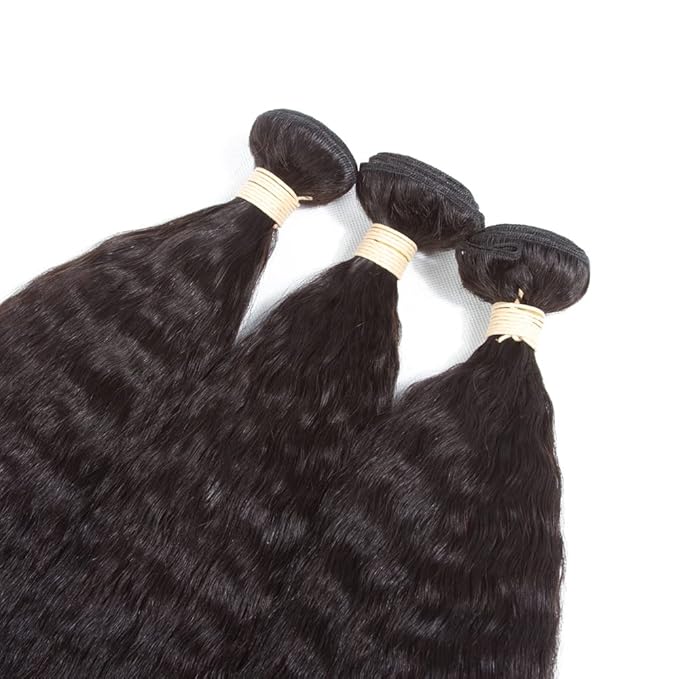 Kerriana Kinky Straight Human Hair Bundles, 26 28 30 Inch Bundles Human hair Natural Color 3pcs Long Yaki Straight For Black Women