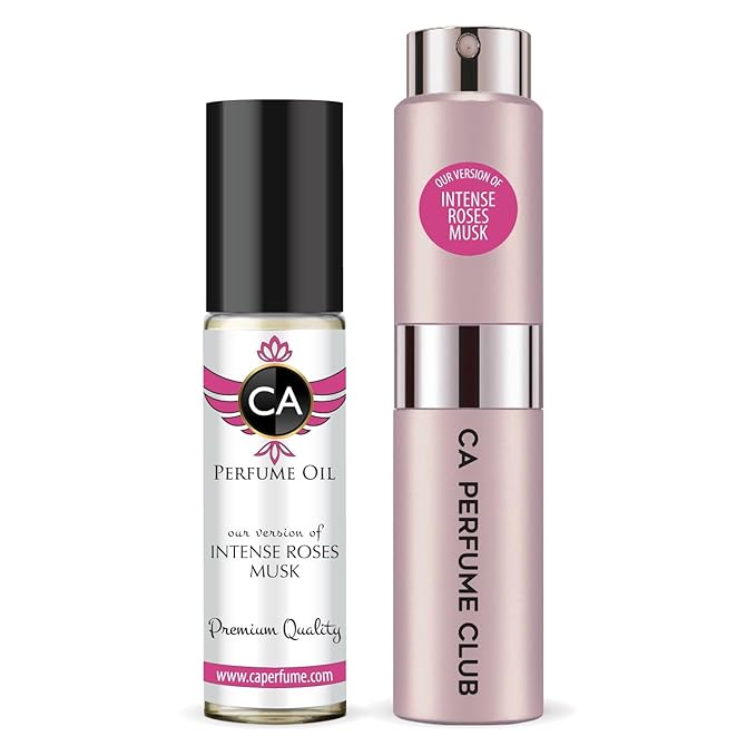 CA Perfume Duo Impression of Intense Roses Musk For Women Perfume Layering Set Long Lasting Travel Size EDP + Body Oil Roll-On Bottle 0.27 Fl Oz+0.33 Fl Oz